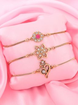 Estele - RAKHI COMBO - Gold Plated Devotional Flower & Auspicious Om Rakhi Bracelet For Men & Women